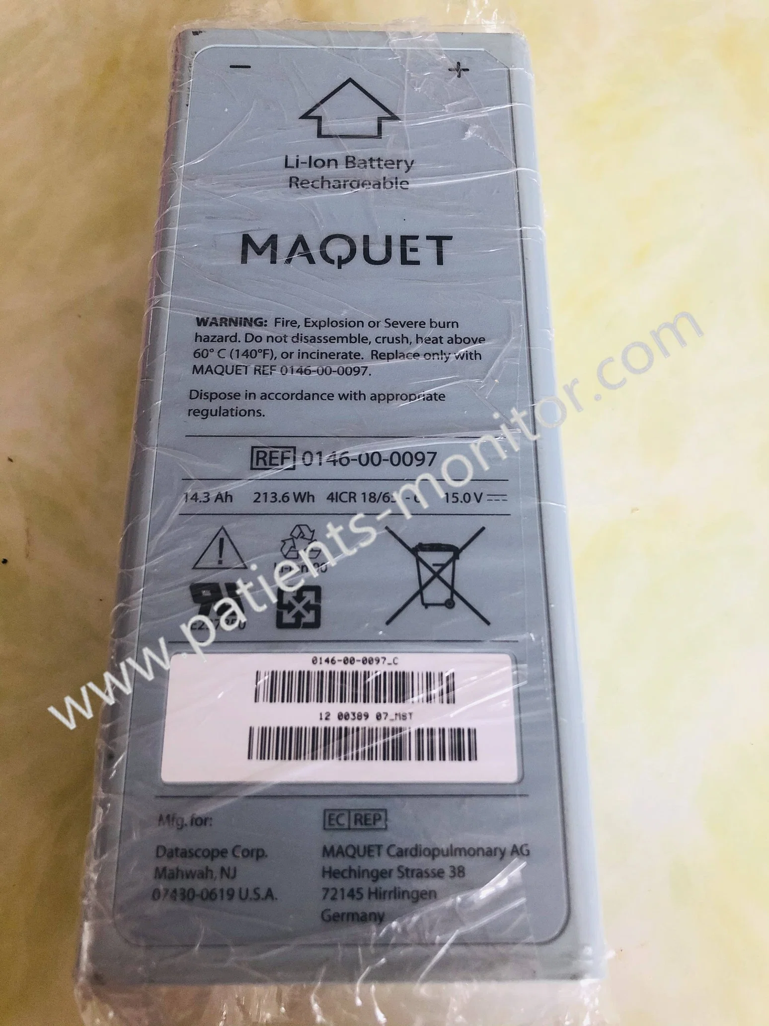 Cardiosave Maquet Rechargeable Li-ion Battery 0146-00-0097 14.3ah, 213. Wh, 15.0V