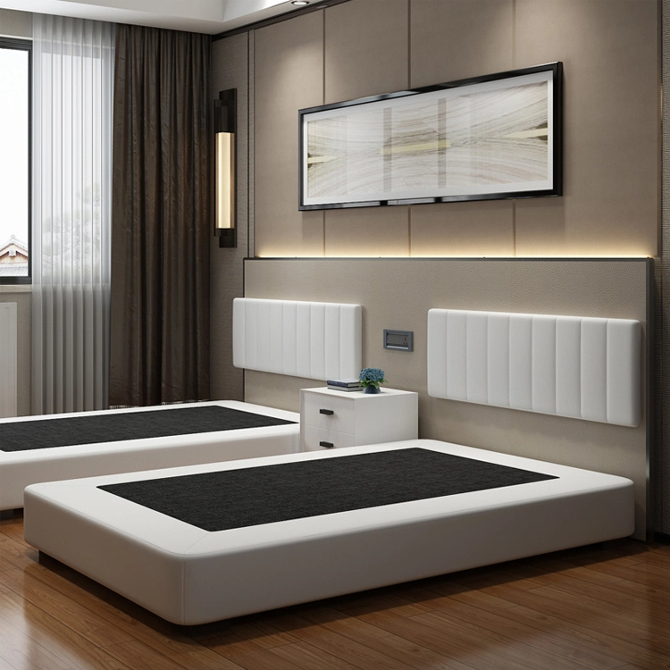 Muebles de Dormitorio moderno cabecero de madera de roble tapizados de panel doble cama King Size box Hotel Muebles de Dormitorio