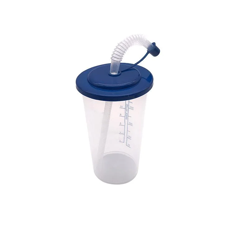 Insulated Clear Plastic Cup Mug for Hospital with Handle Lid and Straw