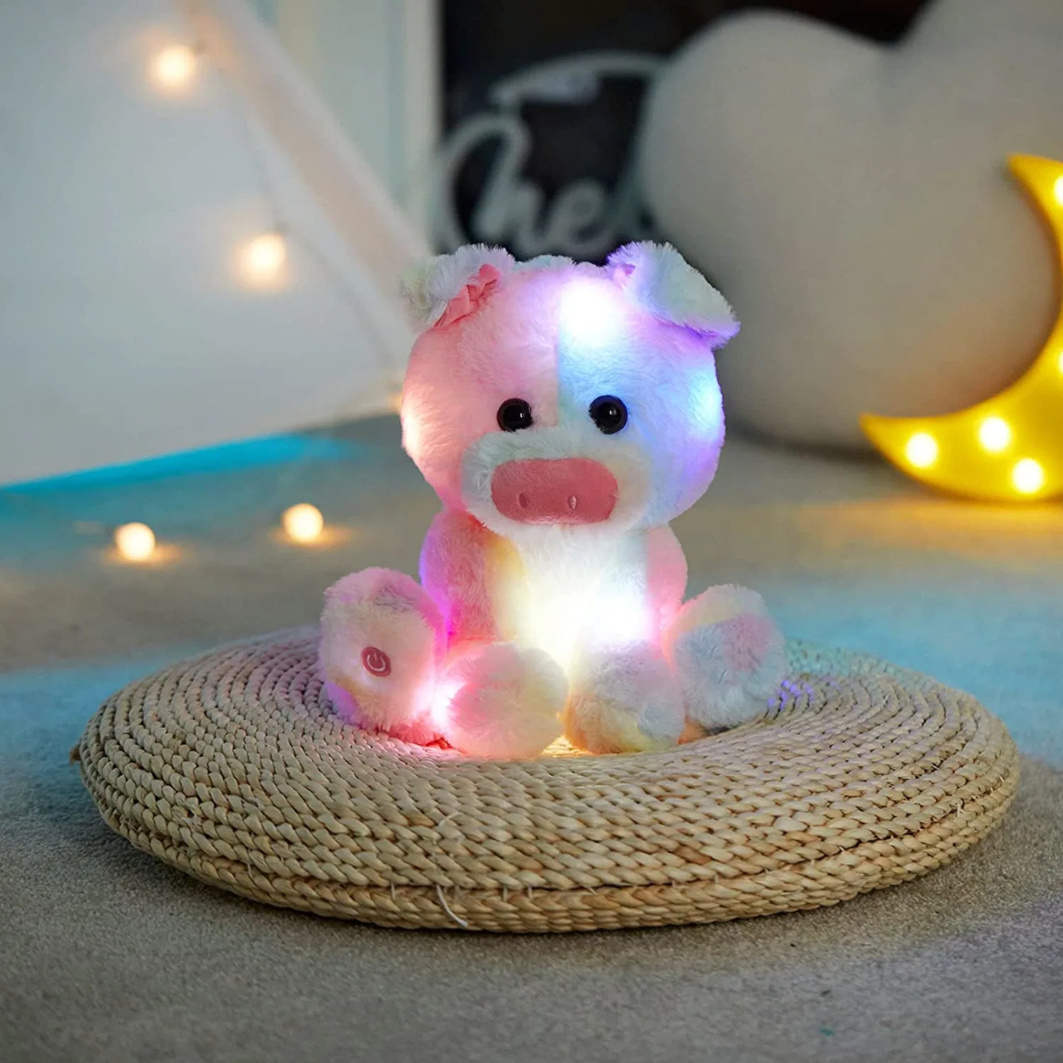 Light up Rainbow Pig Stuffed Animal LED Soft Plush Farm Animal Toy with Night Lights Ideal Children's Day Birthday for Toddler Kids