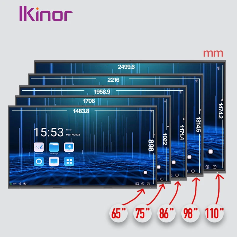 Ikinor 75 Inch 40 Points Touch Smart Whiteboard Dual System Conference Interactive Flat Panel Android 11