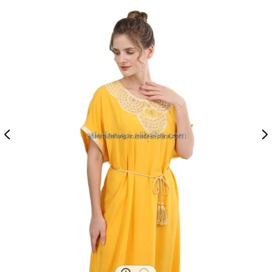 Vestido largo de verano de rayón tejido Abaya para mujeres musulmanas con cuentas, estilo marroquí.