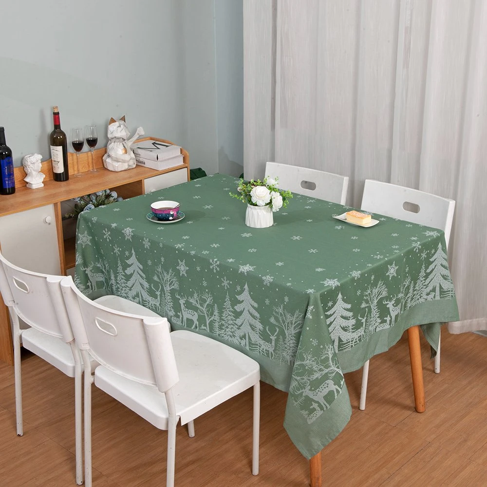 Polyester Yarn Dyed Solid Color Water Proof Jacquard Tablecloth for Christmas