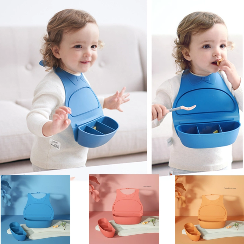 BPA Free Soft Silicone Baby Bibs Waterproof Silicone Feeding Baby Saliva Towel Newborn Cartoon Aprons for Babies Girl and Boy Detachable Baby Bib