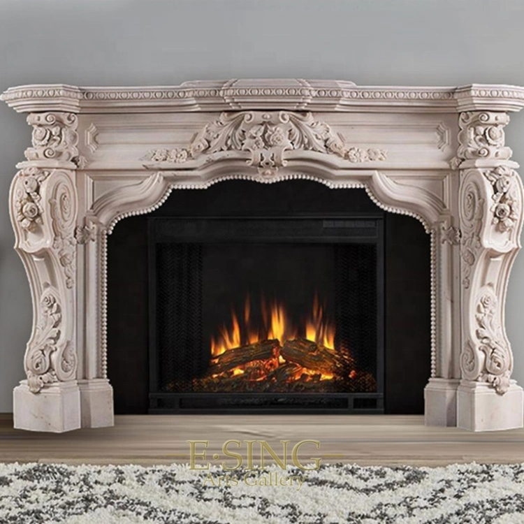 High-Quality Hand Carved Decorative Indoor Natural Stone Marble Fireplace