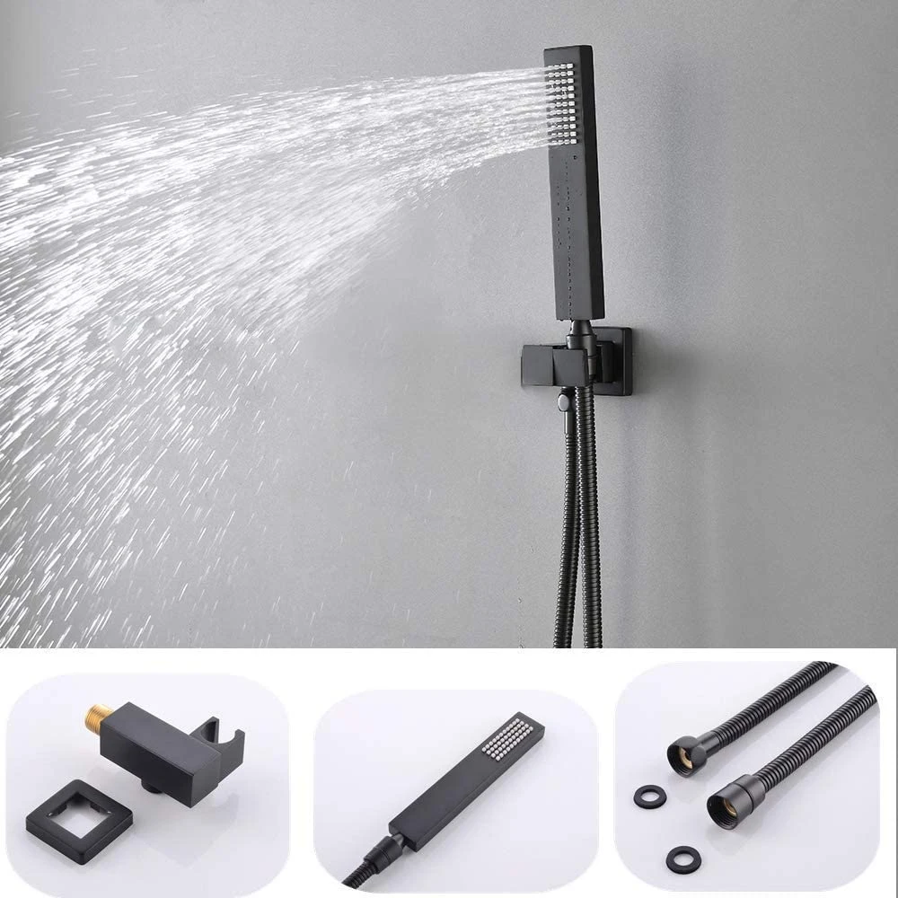 Système de tête de douche pluie à LED 12 pouces, montage mural avec Vanne de mélange thermostatique et 6 sprays pour corps de massage et à main Ensemble douche