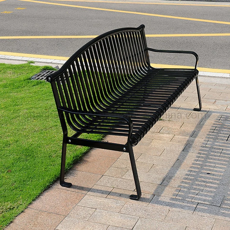 OEM Outdoor Black Coated Street Furnishing Steel Benches for Garden Park