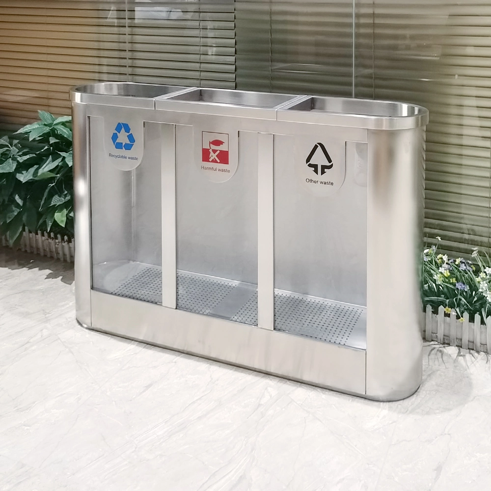 Airport Indoor Transparent Stainless Steel Waste Bin Public Container Recycling Bin