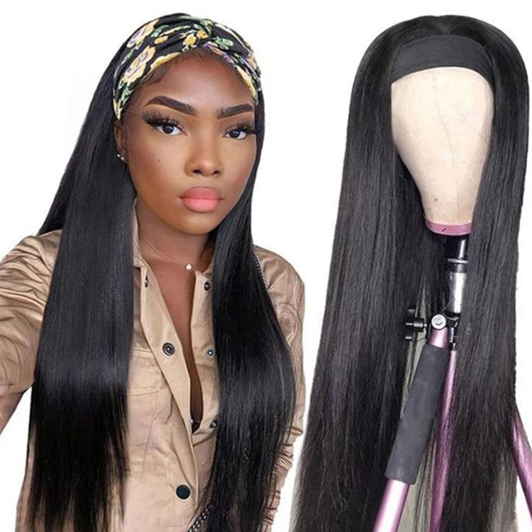 Black Ladies Headband Wig Brazilians Straight Hair Leading Headband Fully Mechanism Wig Front Wig