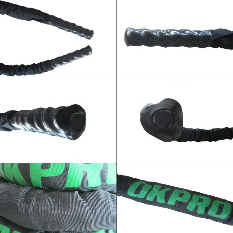 Okpro Strength Training Custom Logo Gym Exercise Polyester Fitness Battle Rope with Nylon Strap