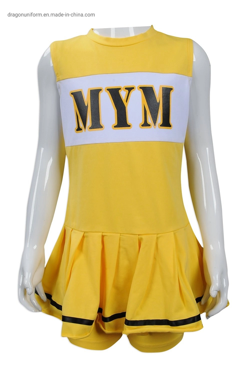 Logotipo personalizado Danza Deportes de la mujer de color amarillo Slim Fit animadora conjunto uniforme de desgaste de la práctica de deportes