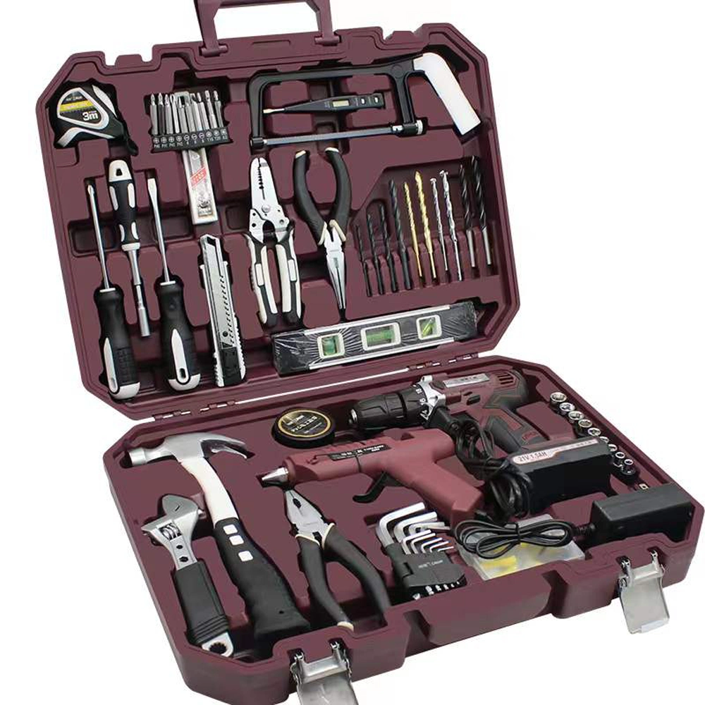 148 in 1 Kit de mécanicien de boîte à main 21 V Ensemble d'outils électriques de forage complet avec perceuse et mèche pour outils domestiques