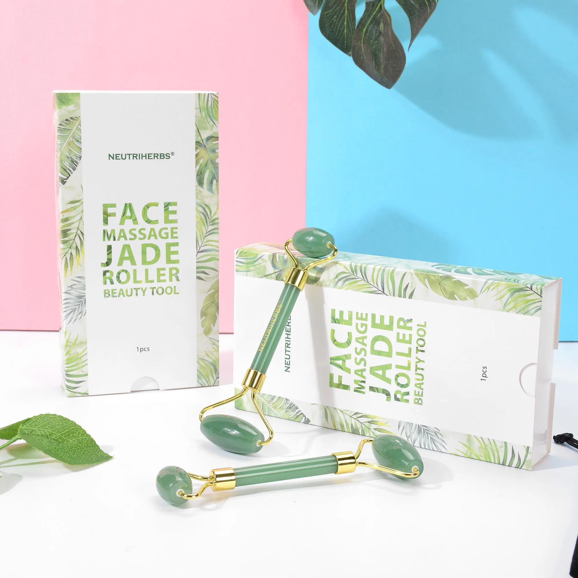 Venta caliente Private Label Anti Envejecimiento facial de la Salud de la herramienta de rodillos de Jade verde