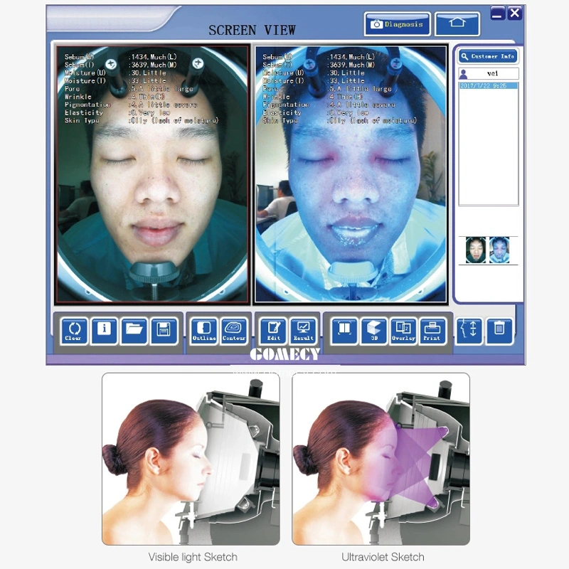 3D portátil Ai Detector Facial Skin Analyzer Analizador Analizador de piel de cara Visia Espejo mágico de la máquina de análisis de la piel