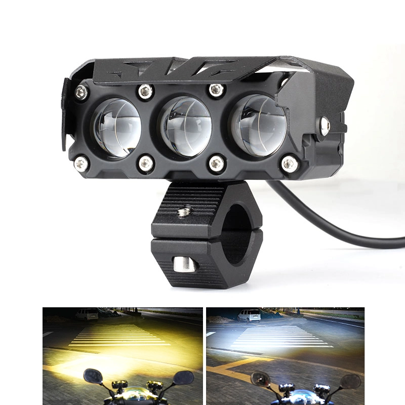 3 Lens Headlight Spot Light Fog Lamp Dual Color Laser Driving Lights Super Bright LED Motorcycles Auxiliary Lights