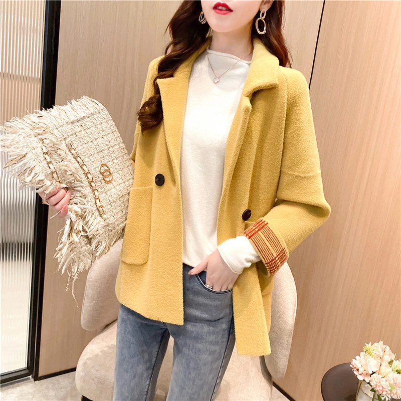 Gilet 2023 New Double-Sided Tweed Coat Collage pour Femme S Spring Fashion tempérament – Haut en maille pour femme