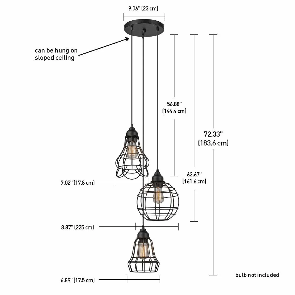 Jlc 6309 3-Light Metal Wire Cage Ceiling Pendant Hanging Lamp for Room