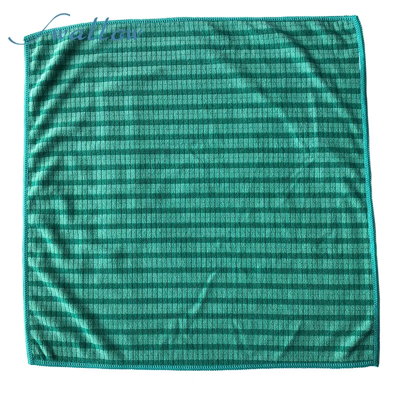 Microfiber Cleaning Cloth 40*40 Green Strip for Jewelry or Car or Household Cleaning