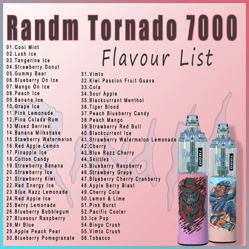 Original Randm Tornado 7000 Puff 56 sabores Disposable/Chargeable E cigarrillos VAPE recarga 0%/2%/3%/5% E-Liquild 14ml Puff 7000