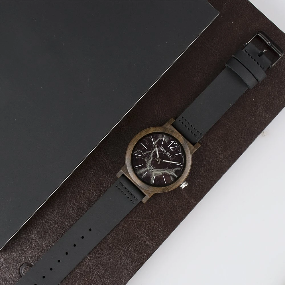 2023 New Design Wooden Wach with Marble Dial Genuine Leather Strap Japan Movement China Watch Factory Price Unique Wristwatches