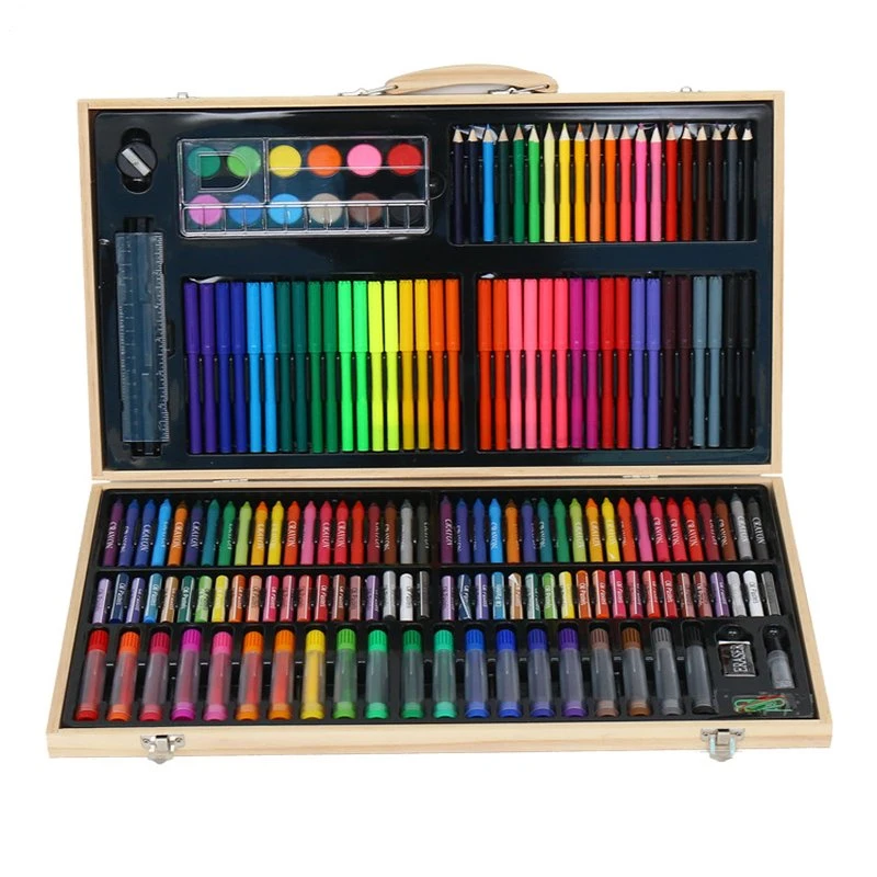 180 Pieces Drawing Art Box with Oil Pastels Crayons Colored Pencils for Children Double Sided Easel Art Set