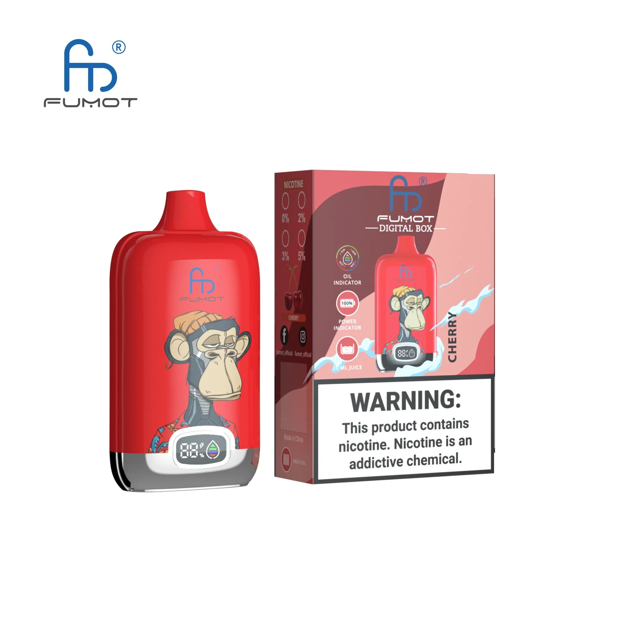 Fumot Digital Box Pod Vape E-cigarettes jetables 12000 bouffées avec E indicateur de liquide et d'alimentation