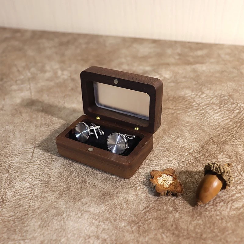 Ea254 Black Walnut Glass for Wholesale/Supplier Wood Gift Boxes Custom Earring Case Packaging Wooden Jewelry Cufflink Box