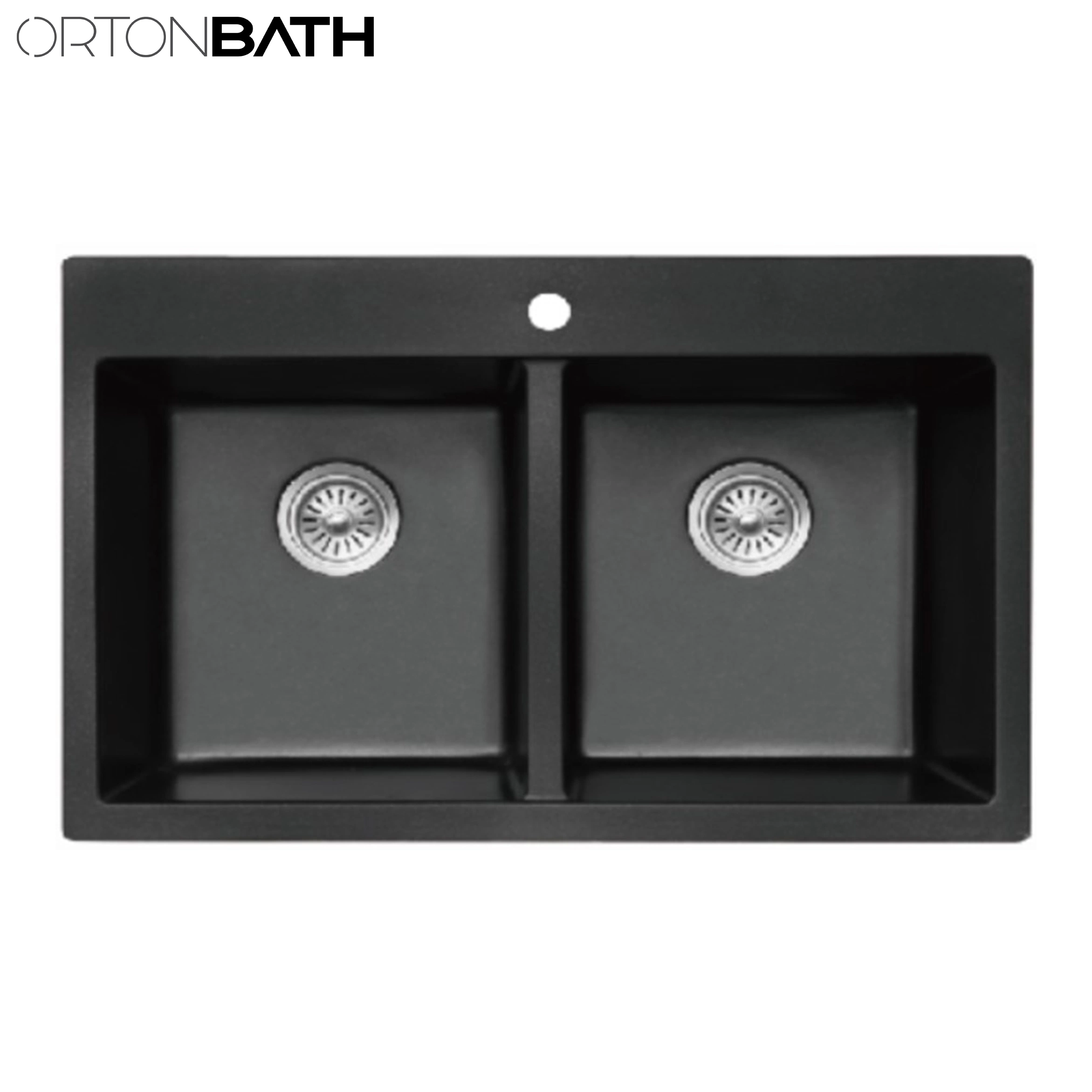 Ortonbath Negro rectangular Topmount un tazón compuesto Granite calor compuesto Fregadero de cocina resistente a los arañazos con orificio de 1