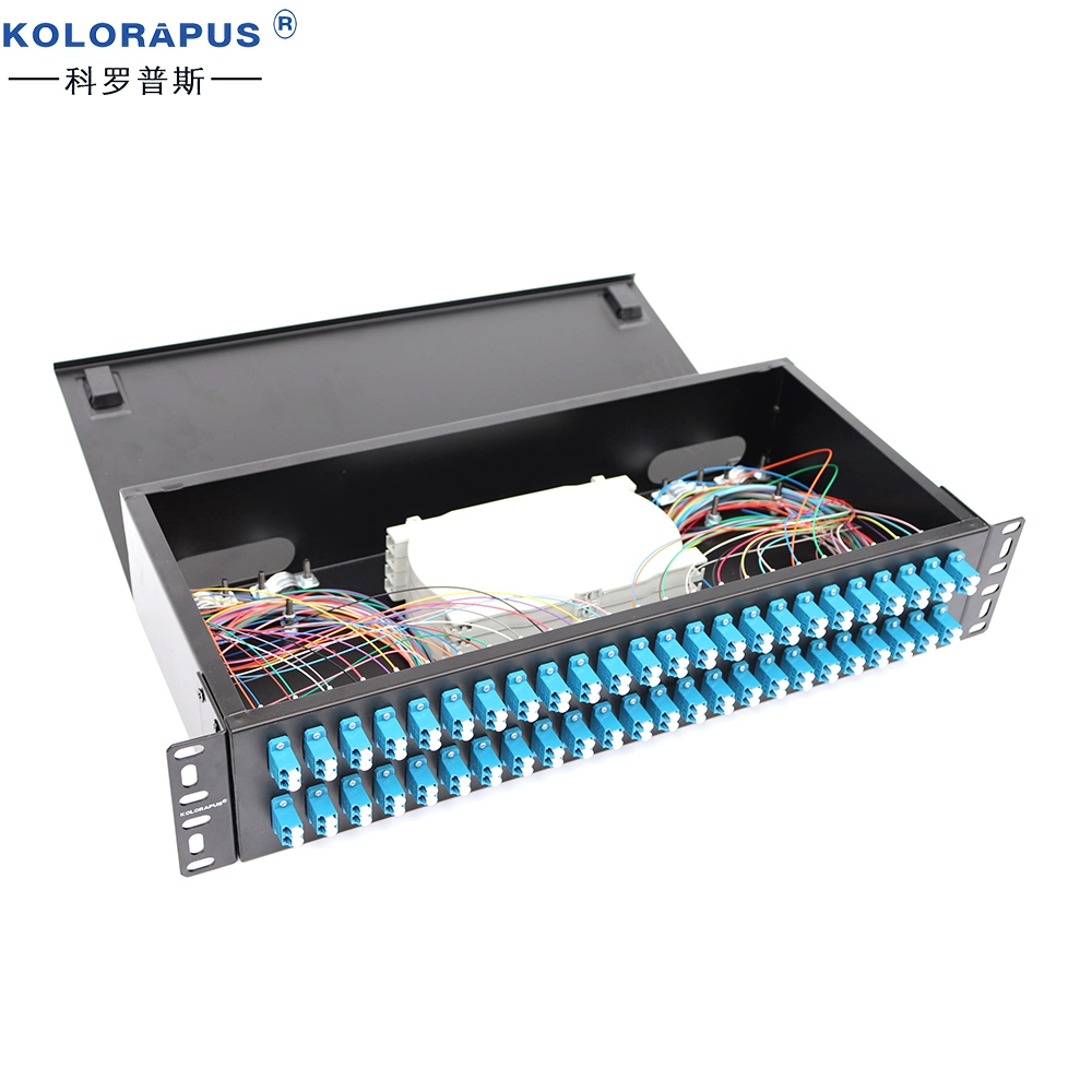 2U-48-Port-Rack-Verteilerkasten für optische Glasfaser (Klemmenkasten) Doppel-LC-Typ