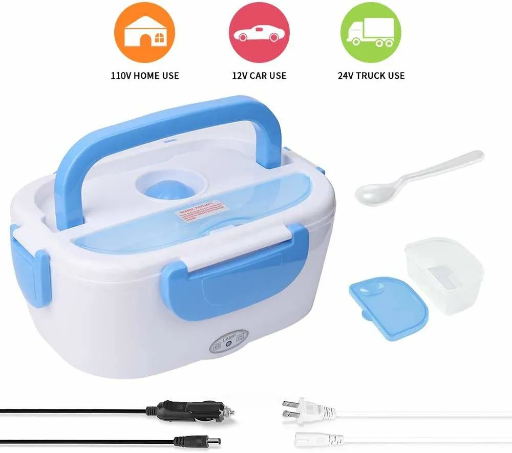 Plastic Portable Dual Vehicle Home Use 220V 12V Air Tight Self Heating Electric Lunch Box Bento Food Warmer Container Box