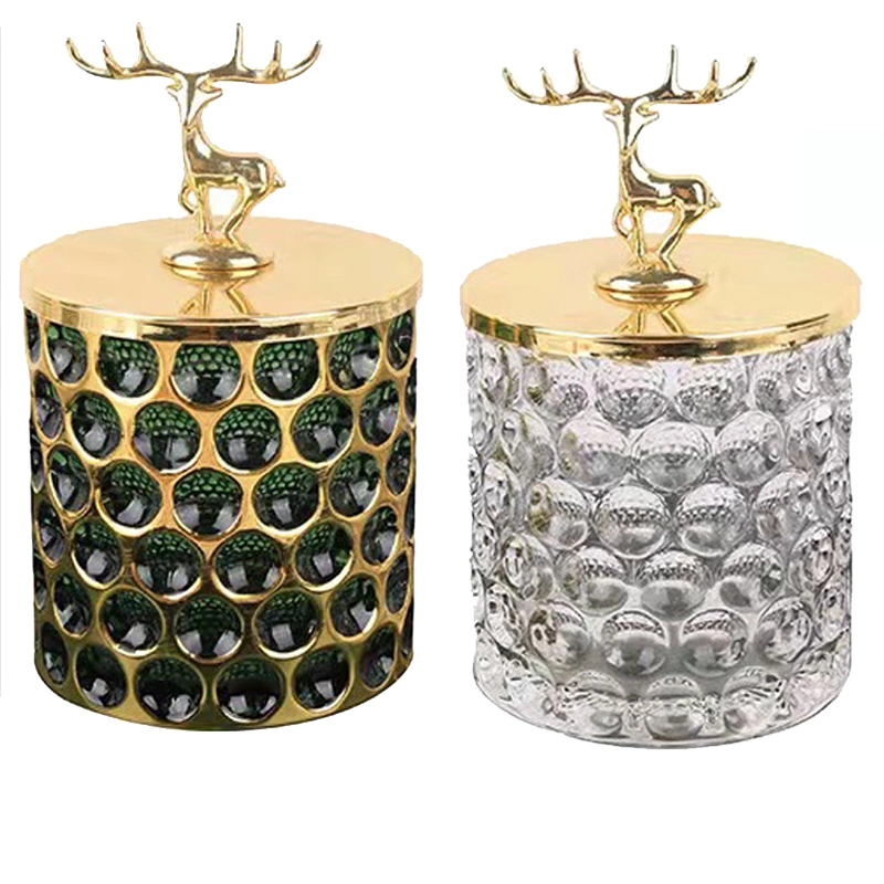 Lead Free Crystal Glass Candy Nuts Storage Jar with Plating Deer Lid