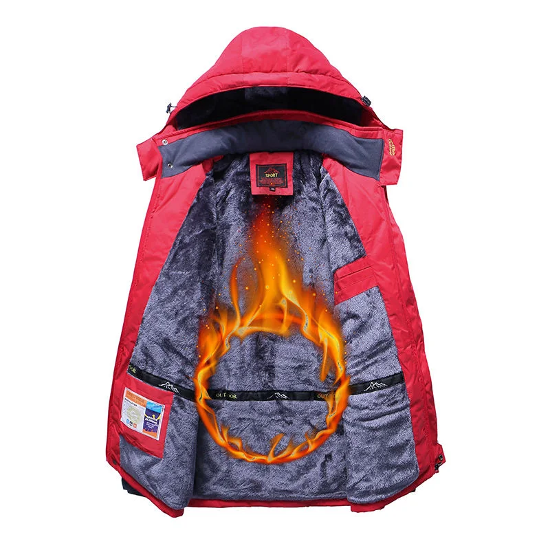 Casaco de esqui Winter Outdoor impermeável de tamanho Plus para homem com velo Forro