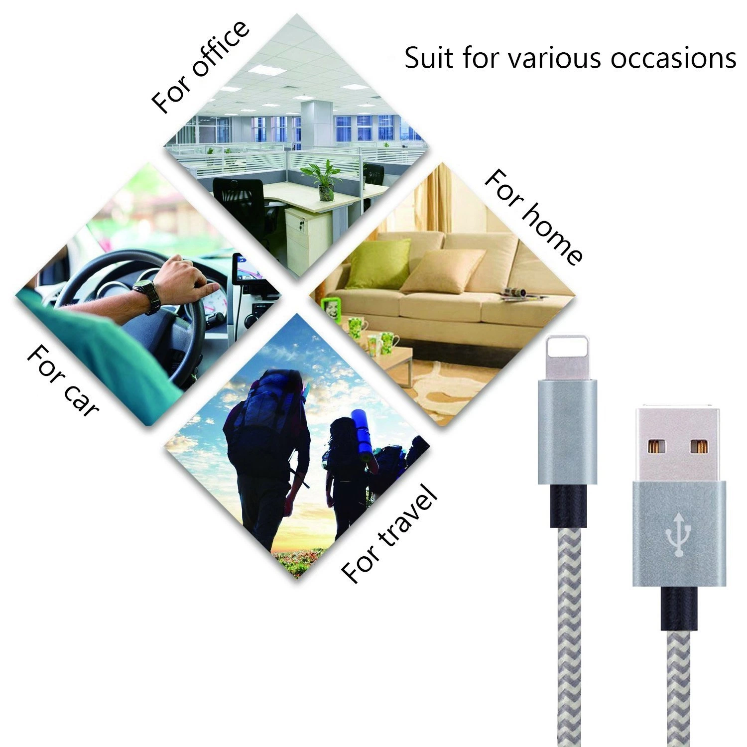 &#160; Super Durable Steel Wire Braided USB Lightning Cable for Phone