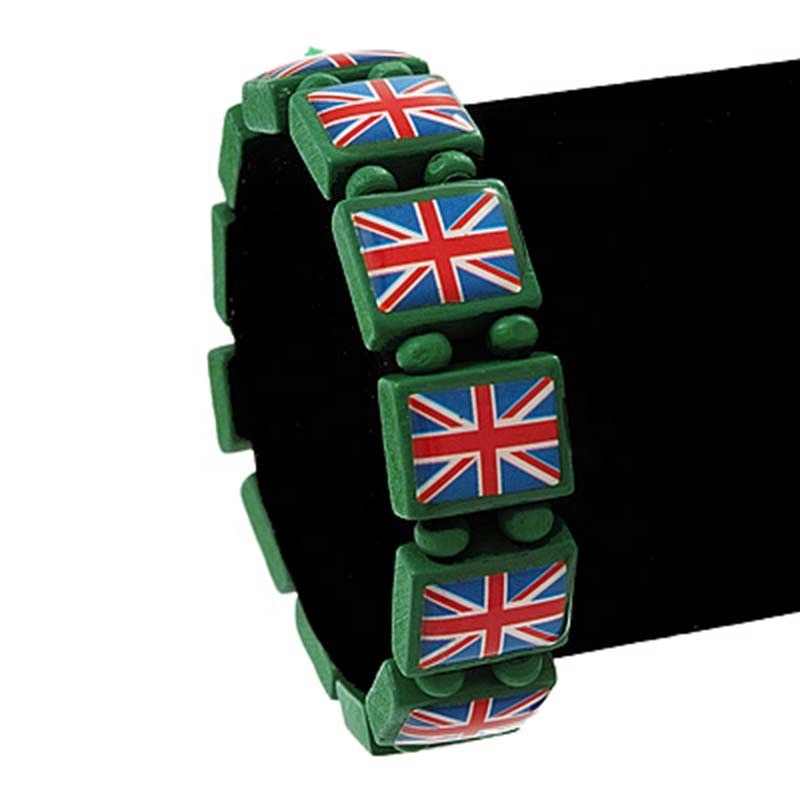 Green Personalised UK Flag Engraving Wooden Jewelry Gift Tile Bracelets Wood Bracelets with Custom Logo