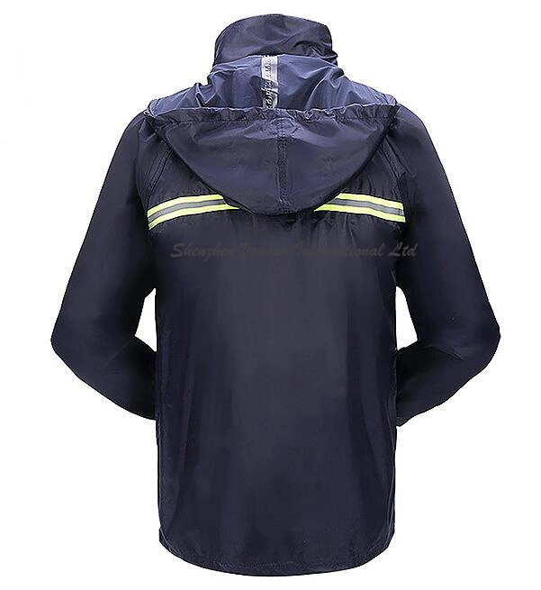 Custom Hooded Waterproof Workwear with Reflective Tape, 190t Polyester with PVC Coating Rain Coat