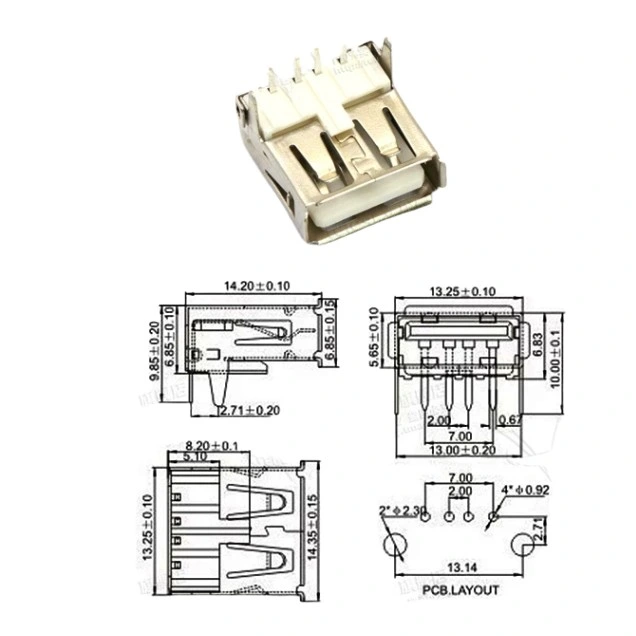 Micro 5POS Connector, Male Head Single Leg Double Cartridge Plate 90 Degree Welding Pad