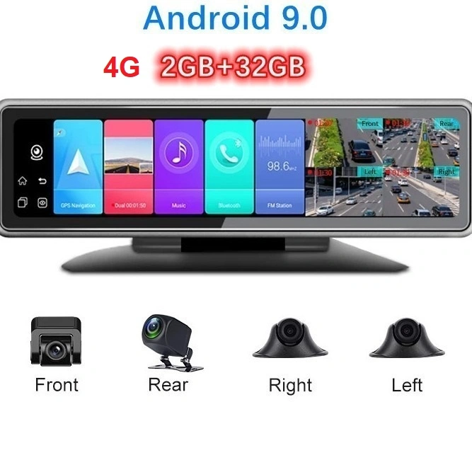 4 Cameras 4G 2GB+32GB Car Dashcam 12" Rearview 4chs WiFi Adas GPS