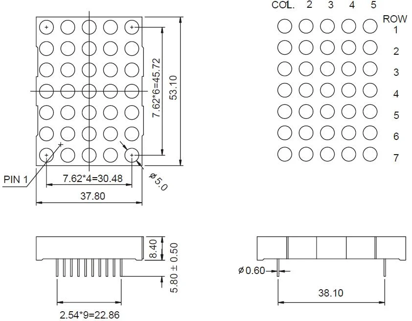 2 Inch 5X7 Dual Color LED DOT Matrix with RoHS From Expert Manufacturer