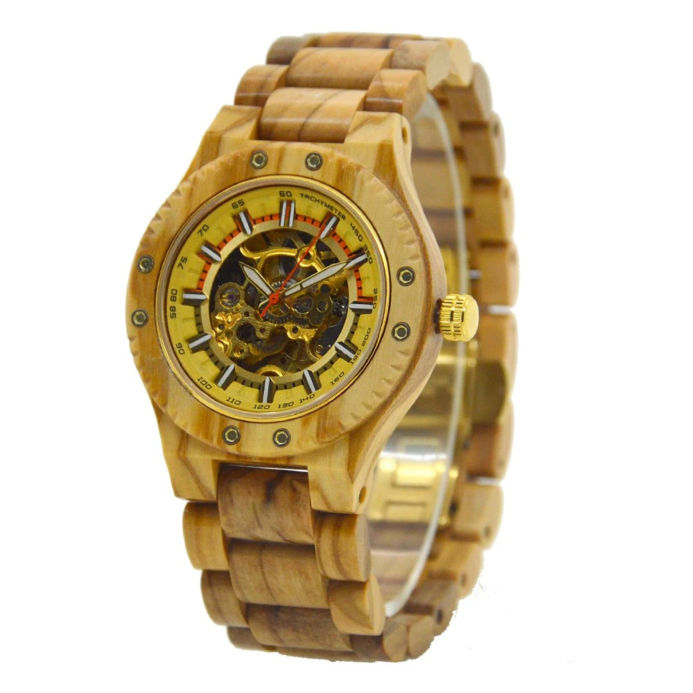 New Arrival Factory Price Watches for Adults Luxury Skeleton Wood Strap Water Proof Mechanical Watch for Men