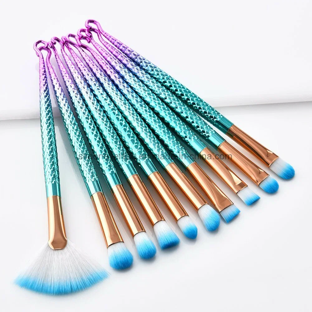 New 10PCS/Set Fish Hooks Mermaid Makeup Brushes Cosmetics Concealer Eyeliner Brush