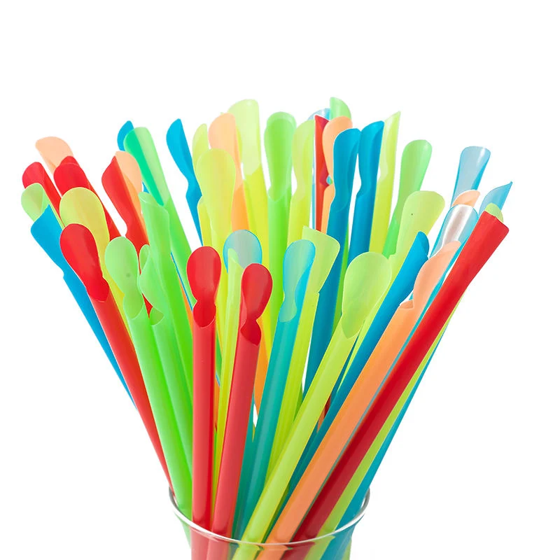 Plastic Spoon Straws Plastic Party Straws with Spoon Party Supplies Drinking Spoon Straws