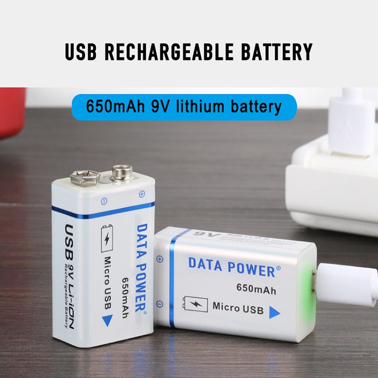 Rechargeable USB 9V 650mAh Lithium Ion Battery for Alarms and Multimeter
