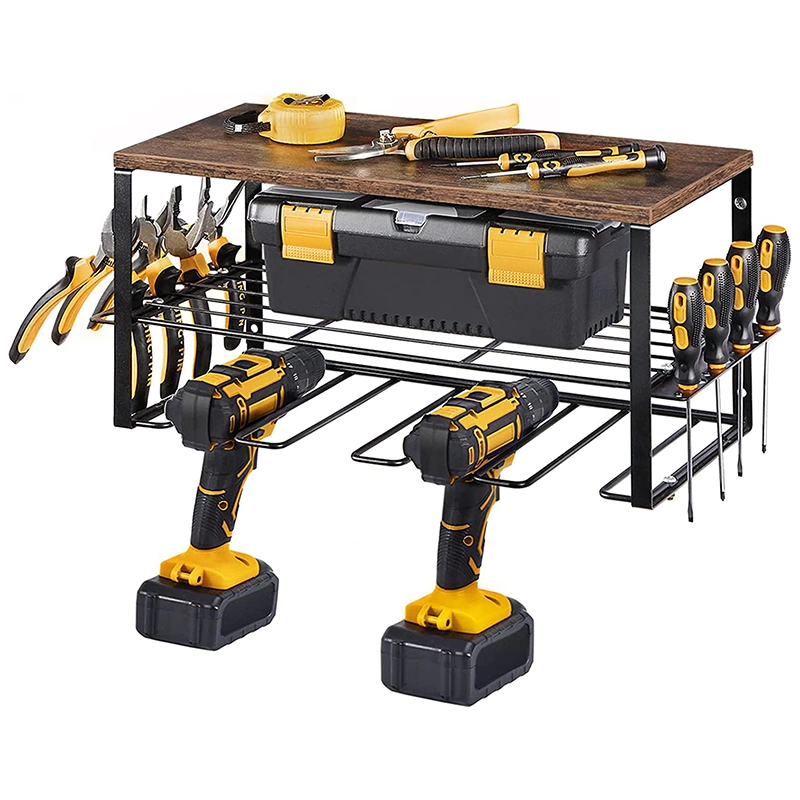 Garage Power Drills Hanging 3 Tier 4 Drill Power Tool Storage Organizer with Wooden Tool Storages Power Rack