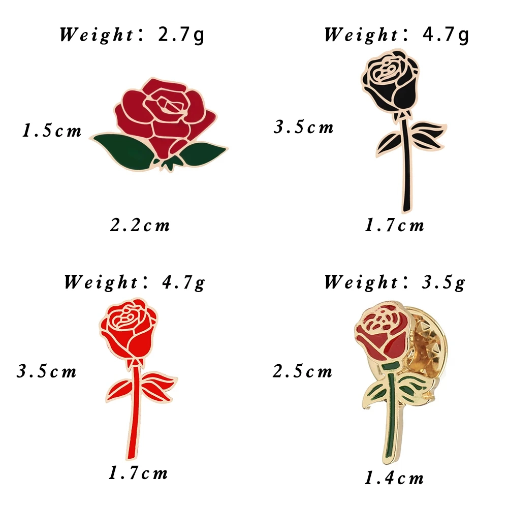 Personalized Fashion Flower Women Badge Red Black Rose Design Metal Brooch Lapel Pin