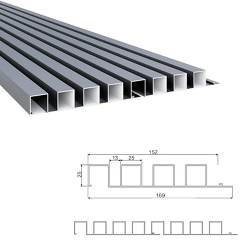 Profilé en aluminium pour revêtement de façade, plafond à lamelles avec panneau de mur-rideau argenté sablé à l'oxydation.