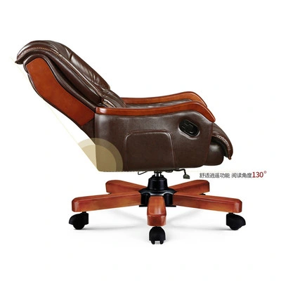 Luxury High Back PU Boss Manager Executive Vintage Over Sized Brown Office Faux Reclining Desk Wooden Office Swivel Reclining Genuine Leather Chairs