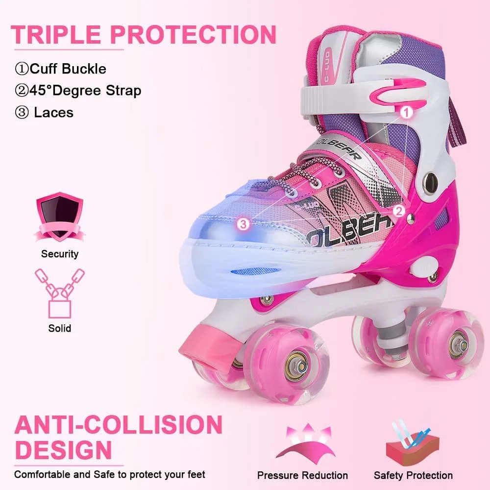 PVC/PU Adjustable Kids Flashing 4 Wheels Inline Roller Skate Shoes