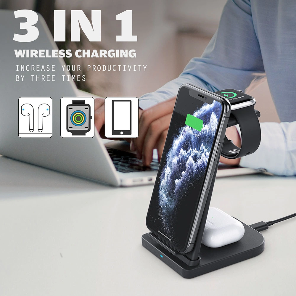 3 in 1 Wireless Charger Station Holder for iPhone Samsung iWatch Airpods Wireless 15W Fast Charging