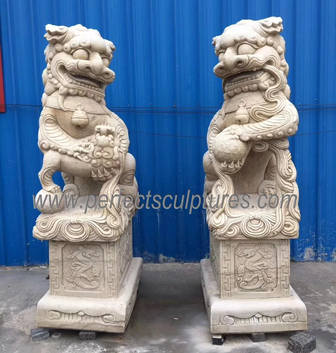 El tamaño de la vida de los animales tallados en piedra de la escultura de mármol tallado China Fu Foo perro León Estatua de la puerta (SY-D011)