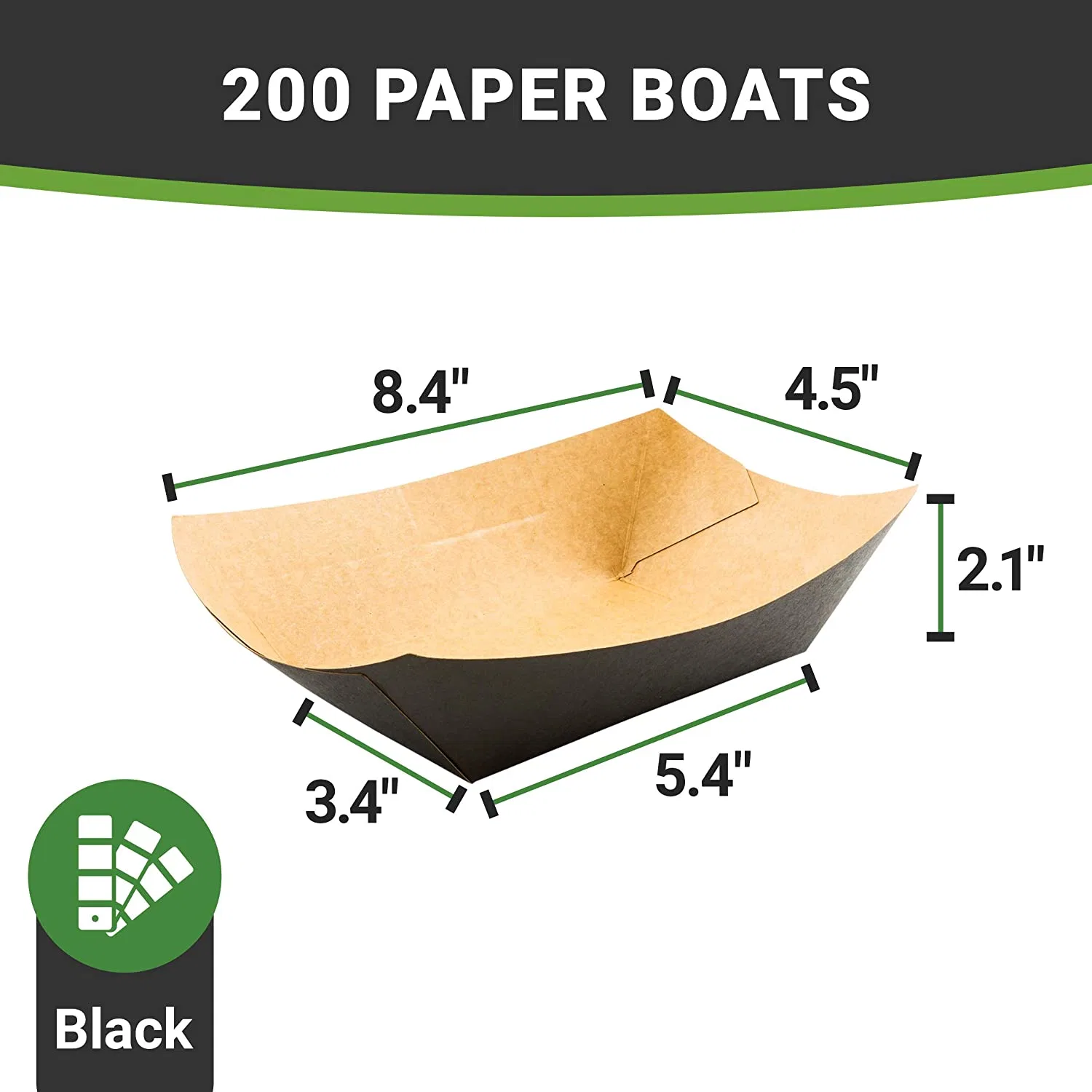 5,4 Zoll Food Boats, 200 Einwegpapiereinschübe - Heavy-Duty, fette-resistent, Black Paper Nacho Boats, für Hot Dogs, Corn Dogs, oder Tacos, verwenden.